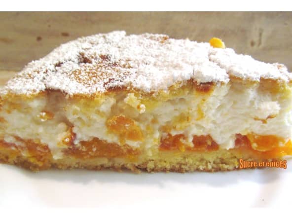 Gâteau soufflé au fromage blanc et aux abricots bien fruité et pas trop sucré