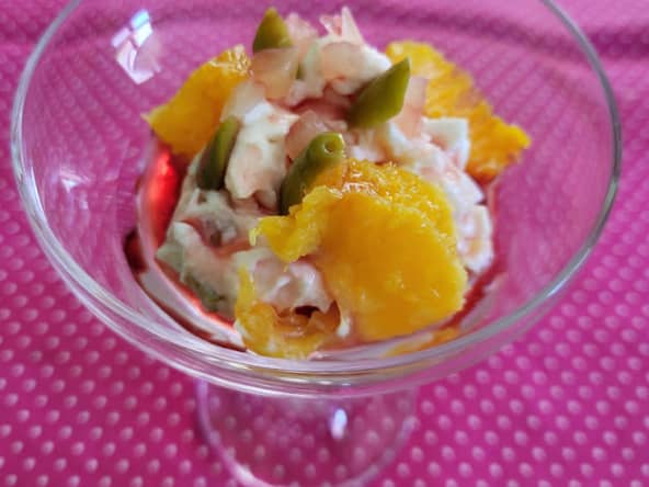 Ricotta à l'orange, citron confit, olives "Bella di Cerignola" et réduction de Campari