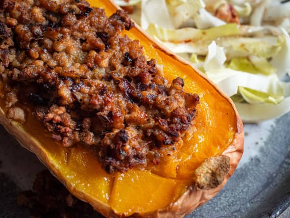 Butternut farci vegan aux protéines de soja texturées