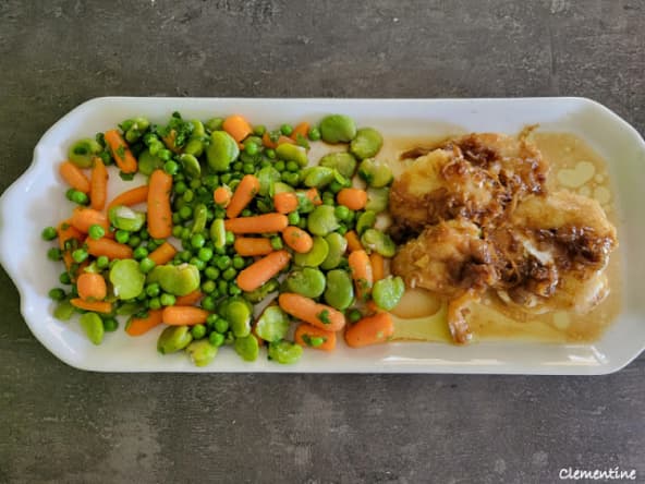 Joues de lotte sautées aux légumes de printemps