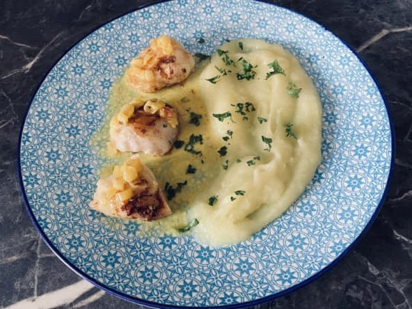 Joues de lotte juste saisies, au safran