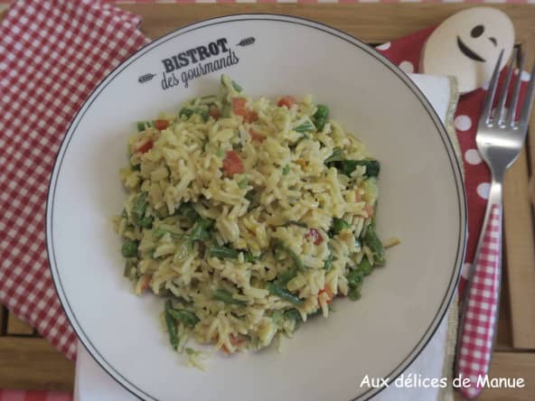 Riz aux petits légumes à la crème au curcuma, une recette familiale