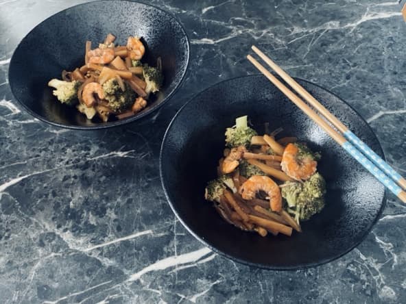 Crevettes sautées aux brocolis et sauce soja