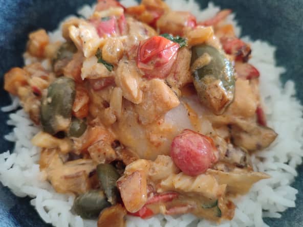 Dos de cabillaud aux légumes, citron vert et piment d’Espelette'