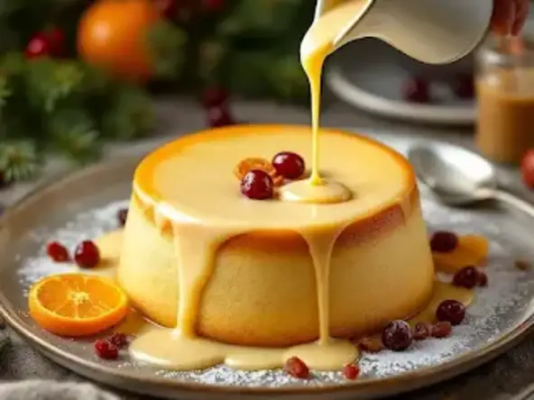 Pudding de crêpes aux fruits confits et sabayon à la vanille