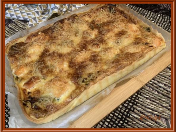 Tarte aux poireaux et deux saumons