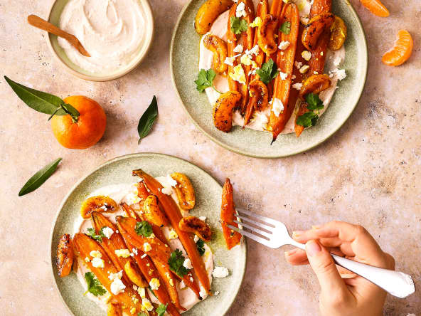 Carottes glacées aux Clémentines de Corse et au ras el-hanout, feta et miel