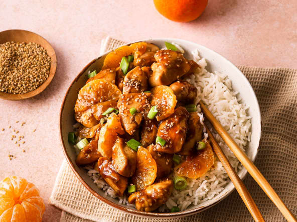 Filets de poulet caramélisé à la Clémentine de Corse et sauce soja