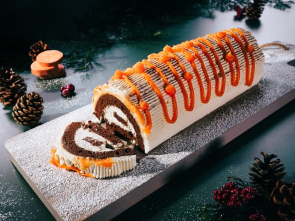 Bûche de noël à la patate douce, génoise chocolat patate douce