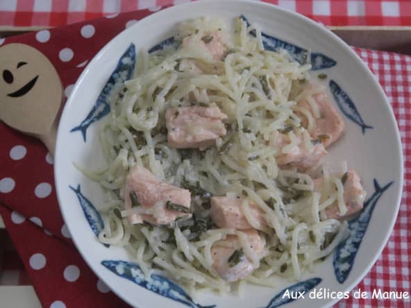 Konjac au saumon et salicorne à la sauce citronnée