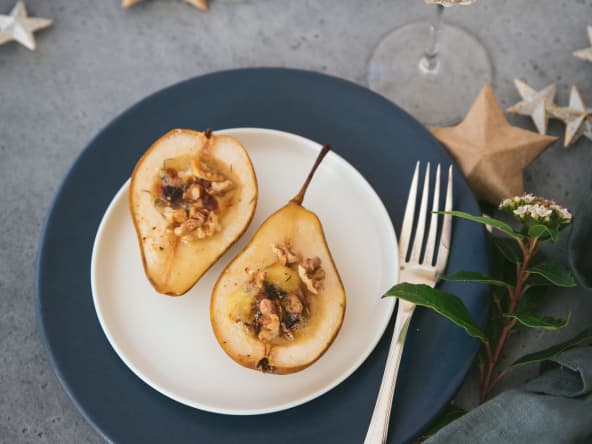 Poires gratinées au bleu et noix de Grenoble