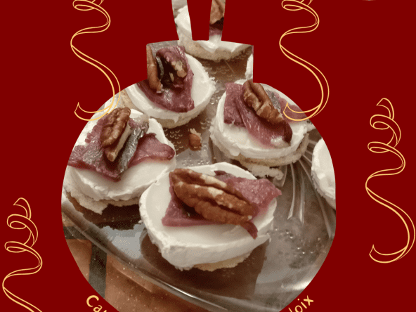 Canapés chèvre, magret et noix de pécan