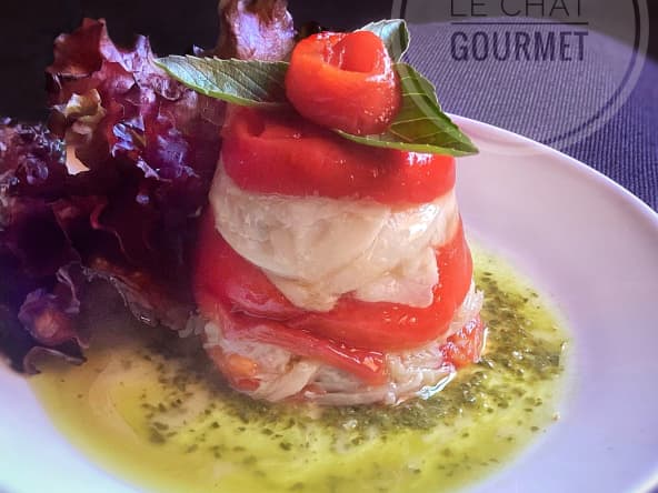 Terrine de raie aux poivrons rouges sauce basilic et citron