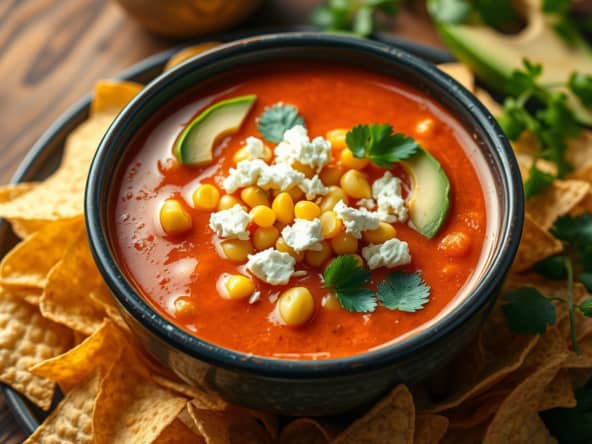 Soupe aztèque, maïs doré et avocat au Thermomix