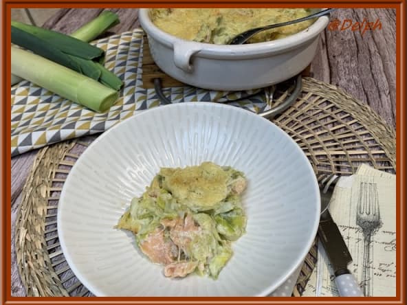 Gratin de poireaux et saumon fumé