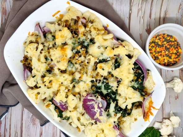 Gratin de chou fleur et lentilles