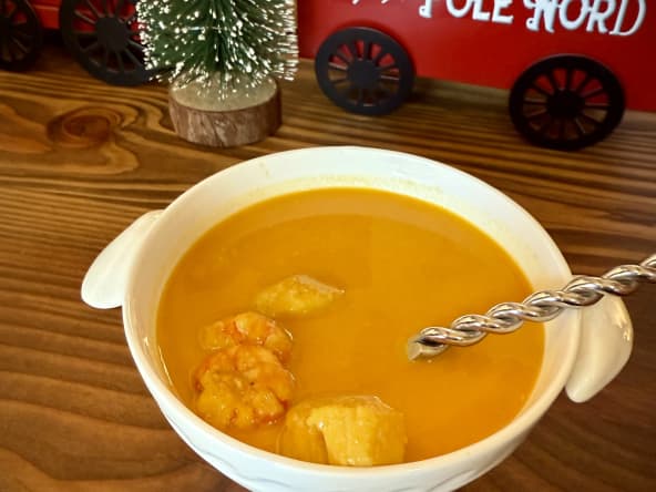 Gambas et saint Jacques à la crème de butternut safranée