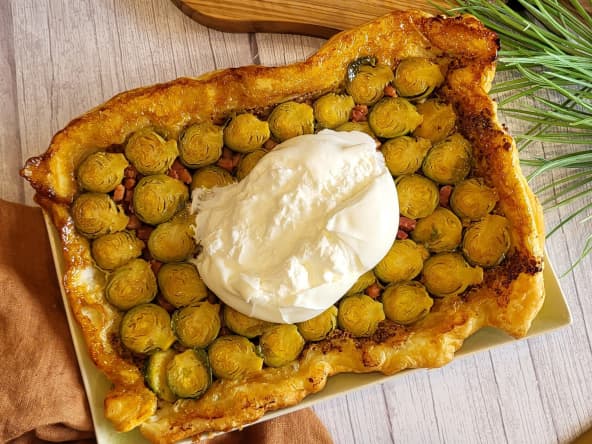 Tarte Tatin de Choux de Bruxelles et burrata