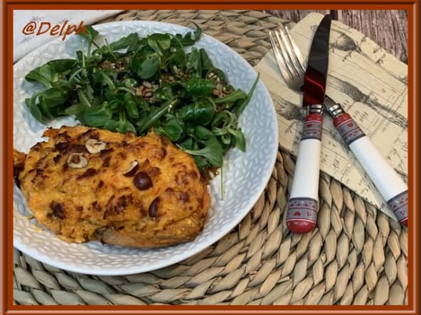 Patate douce farcie au lard et cheddar