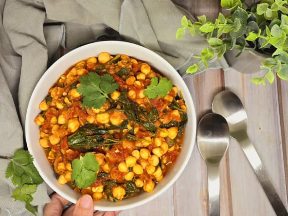 Poêlée de pois chiches et épinards