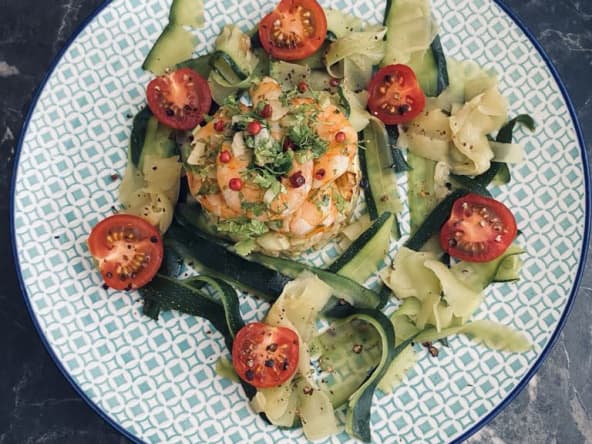 Salade de tagliatelles de courgette aux crevettes