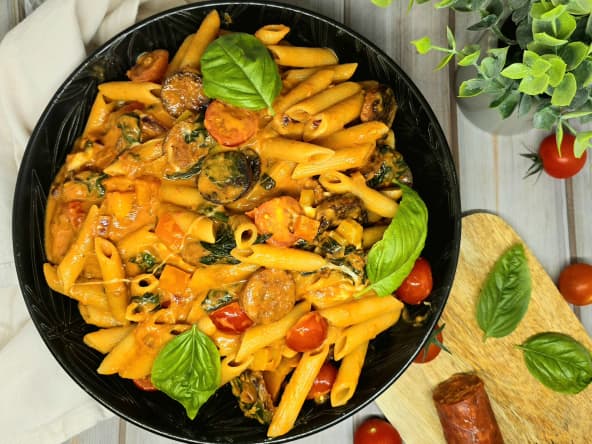 Pennes au chorizo et légumes