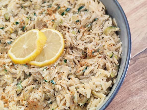 Salade d’orzo aux courgettes, ricotta et citron