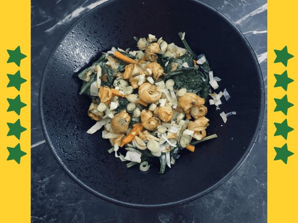 Wok de bulots, épinards et chou blanc au curry