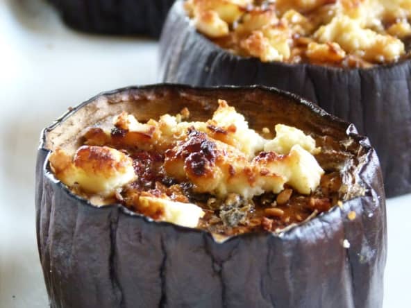 Aubergines confites feta et miel