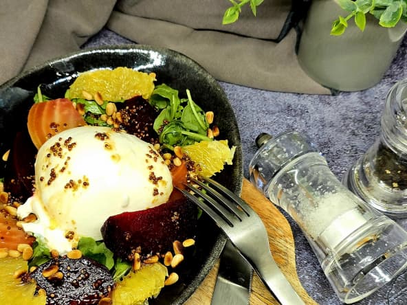 Salade tiède de betteraves et burrata