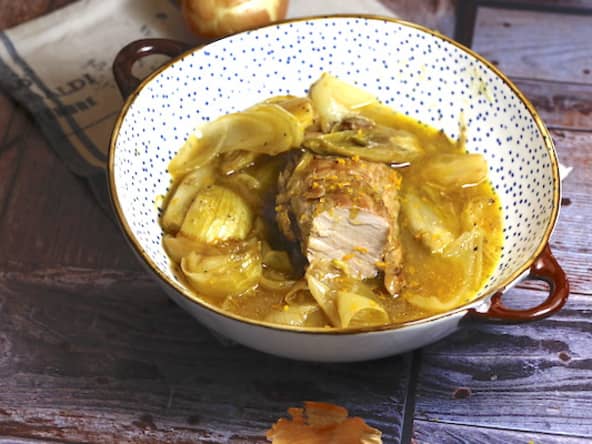 Filet mignon oignons endives