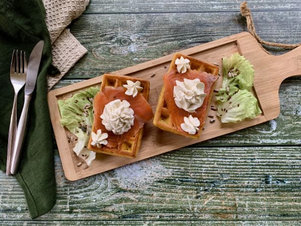 Gaufres au potimarron, truite fumée