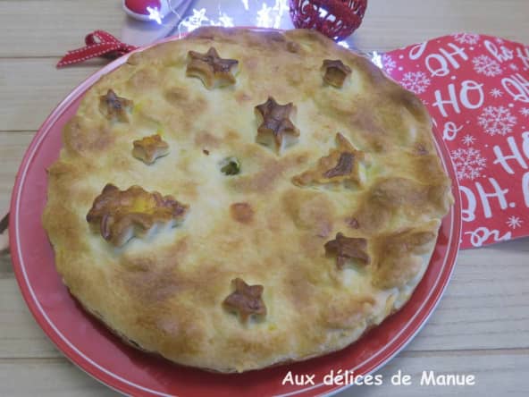 Tourte au poulet, pommes de terre et champignons