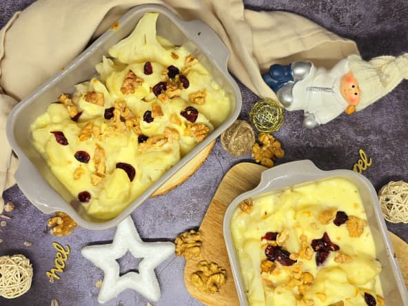 Gratin de chou fleur au brie, cranberries et noix