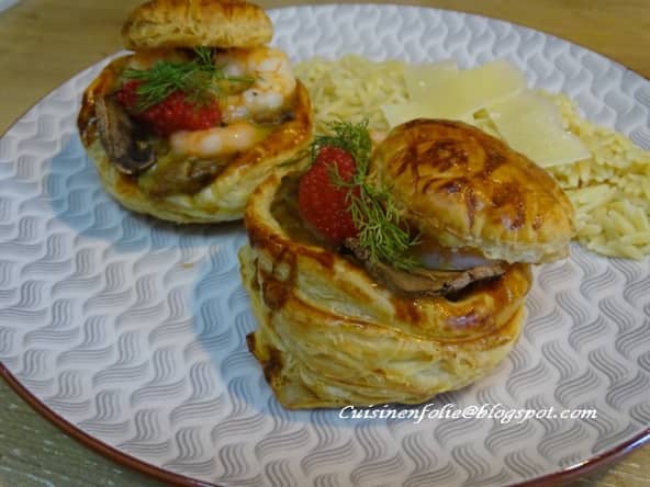 Vols-au-vent au curry, crevettes et champignons
