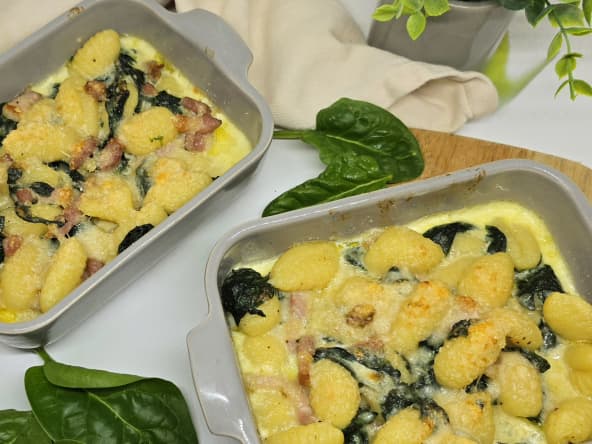 Gratin de gnocchis aux épinards et lardons