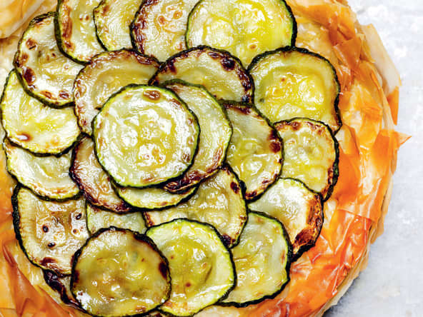 Kolokythopita comme une pita ouverte à la courgette