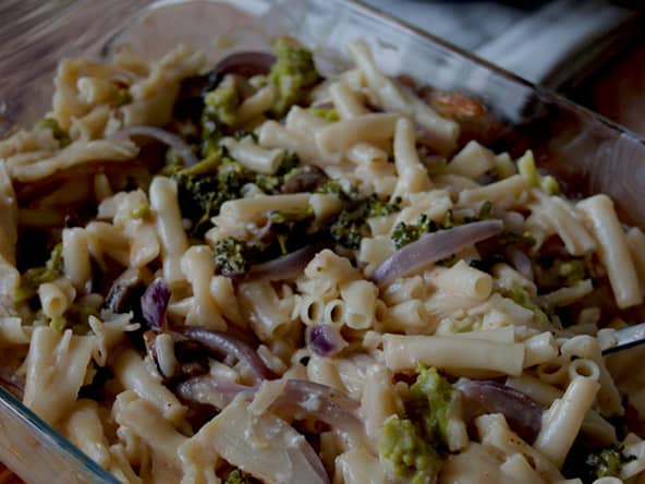 Pâtes aux légumes rôtis fêta sans gluten lait œufs
