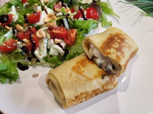 Crêpes jambon, champignons et fromage