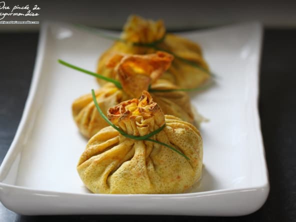 Aumonières au poulet, champignon et fromage fourme d’Ambert