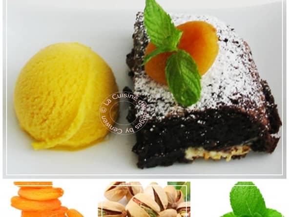 Brownie Noir Intense, Pistaches, Abricots Secs et Chocolat Blanc