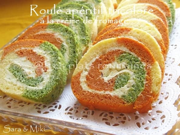 Roulé apéritif tricolore à la crème de fromage