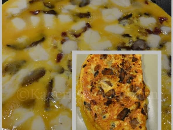 Omelette aux champignons, chorizo, mozzarella