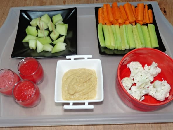 Apéro végétarien : houmous, melo, pastèque