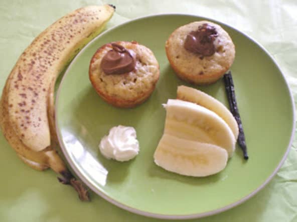 Muffins bananes coeur à la pâte à tartiner chocolat noisette