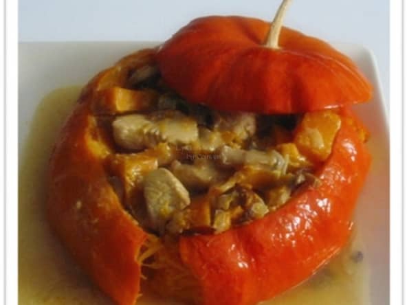 Potiron farci à la Dinde et aux Champignons des Bois