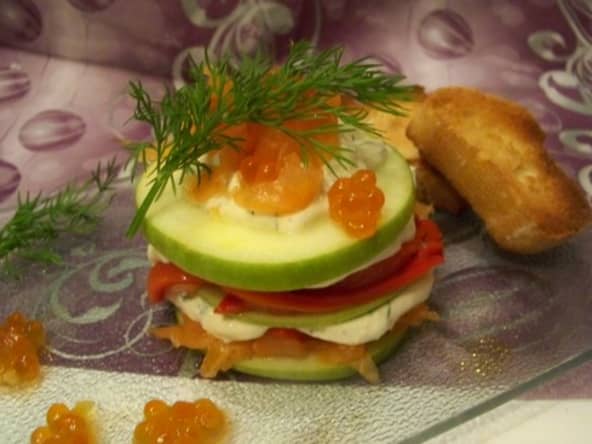 Mille feuilles de pommes Grany Smith et saumon fumé