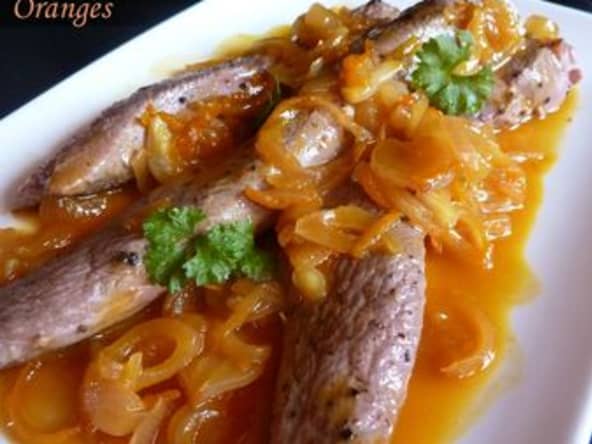 Aiguillettes de canard aux échalotes confites à l'orange