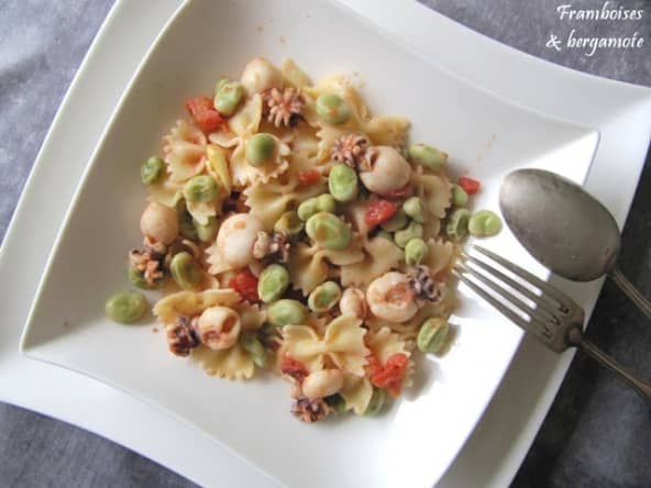 Farfalle aux seiches et fèves