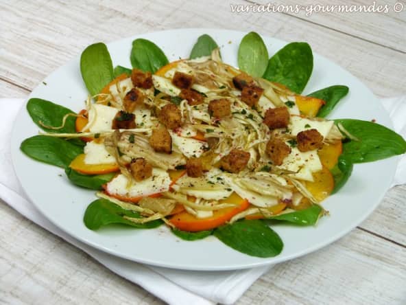 Salade d'hiver, fenouil confit, kaki Persimon et fromage pecorino